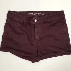 American Eagle Maroon Hi-Rise Shorts